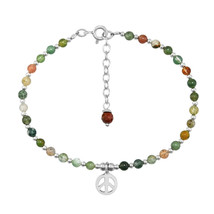 Iconic Peace Symbol Lucky Seven Color Jade Sterling Silver Beaded Bracelet - £16.78 GBP