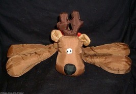 14&quot; Vintage Rodney Reindeer Nylon Brown Soft Stuffed Animal Plush Toy Christmas - £15.28 GBP