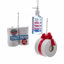 Kurt Adler Set Of 3 Sanitizer &amp; Toilet Paper Resin Xmas Ornaments A2027 - £23.22 GBP