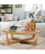 Beautiful Rattan &amp; Glass Coffee Table with Solid Wood Frame by Drew Barr... - £277.25 GBP