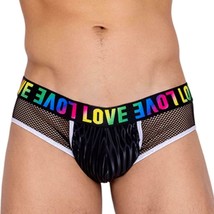 LOVE Print Briefs Fishnet Sides Rainbow Pride Elastic Waist Contrast Trim 6154 - £23.25 GBP
