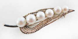 Vintage Mid Century MCM Sterling Silver Wire Pearl Brooch Pin - £19.35 GBP