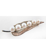 Vintage Mid Century MCM Sterling Silver Wire Pearl Brooch Pin - £19.82 GBP
