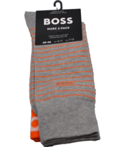 Hugo Boss Men&#39;s Italy 2 pack Gray Orange Striped Finest Cotton Socks  Size 7-13 - £24.86 GBP