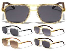 Rhinestone Faux Wood Pilot Aviator Sunglasses Square Retro Designer Fashion Nwt - £7.92 GBP