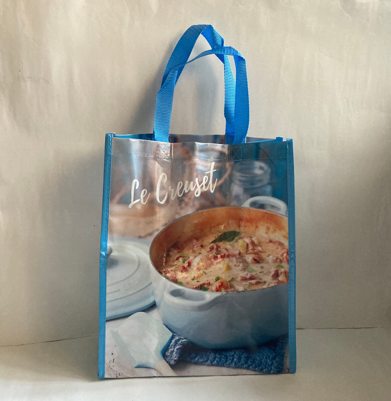 New Le Creuset LC x Suntory 28cm x 35cm BIG Blue Reusable ECO Shopping Tote Bag - $8.99