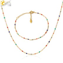 CSJA Gold Color Thin Stainless Steel Bracelets Necklaces for Women Jewelry Sets  - £17.47 GBP