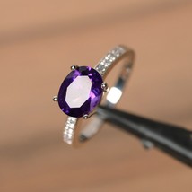 2.30Ct Oval Cut Lab-Created Amethyst Engagement Ring 14K White Gold Plated - £89.54 GBP