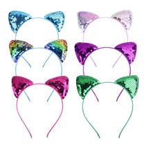 6PCS Sequin Cat Ears Headband Shiny Cat Ears Hair Hoop Hair Accessory for Women  - £17.73 GBP