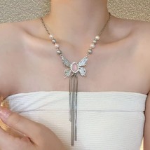 Metal Butterfly Pink Tassel Necklace Woman Butterfly Lover - $26.00