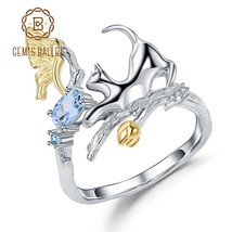 M s ballet 0 29ct natural swiss blue topaz cat cupid rings 925 sterling silver handmade thumb200