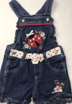 Lady Bug Girls Overalls Shorts 4T Denim Blue Jeans Red White Vintage - £24.90 GBP