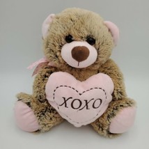 Teddy Bear Plush XOXO Heart 10&quot; Brown w Pink Valentines Day Stuffed Anim... - £11.03 GBP