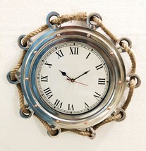 16&quot; Antique Marine Jute Rope Ship Porthole Clock Nautical Wall Clock Hom... - £62.40 GBP