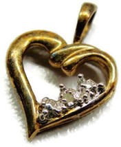 Open Heart Pendant Gold Plated 925 Sterling Silver Diamond Chip - £79.51 GBP