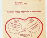 Horace&#39;s Happy Apple Inn of Imslaytown Cream Ridge New Jersey Menu Mailer  - £13.93 GBP