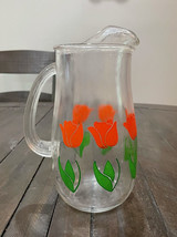 Vintage Red Tulip 1 Quart Glass Pitcher Floral Juice Drink - £15.26 GBP