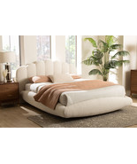 Derenik Modern Cream Boucle Fabric King Size Floating Bed - $22,374.09 MXN