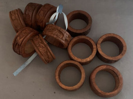 10 Vintage Wooden Carved Napkin Rings Holders Wood Boho Natural Tableware - £3.14 GBP