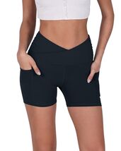 ODODOS Gathered Cross Waist Yoga Shorts with Pockets Navy Size XS - $101.07 MXN ODODOS Gathered Cross Waist Yoga Shorts with Pockets Navy Size XS - $101.07 MXN