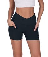 ODODOS Gathered Cross Waist Yoga Shorts with Pockets Navy Size XS - €4,71 EUR
