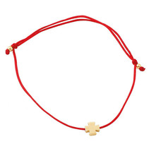 Kabbalah Red String Bracelet 14k Solid Gold Greek Cross Charm Plus Sign Luck - £83.99 GBP