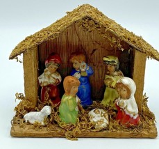 Nativity Scene With Porcelain Children Figures Wood Crèche Japan Vintage Small - £25.78 GBP