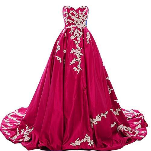 Sweetheart Ball Gown Long White Lace Corset Prom Evening Dresses Fuchsia US 4