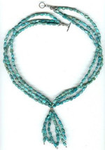 Unique Handcrafted Three Strand Six Tassel Turquoise Necklace - $85.00