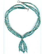 Unique Handcrafted Three Strand Six Tassel Turquoise Necklace - $116.25 CAD