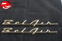 55-57 Chevy Tri Five Gold Belair Rear Quarter Panel Script Emblem Badges... - $58.43