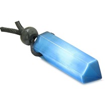 Blue Crystal Necklace Pendant - Simulated Cats Eye Good Luck - $55.14