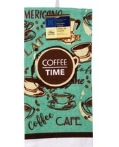 COFFEE TIME KITCHEN TOWEL Cafe Mocha Brown Turquoise Kitchen Linen image 2