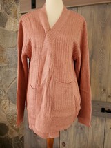 Caren Sport Knit Cardigan Sweater Women&#39;s Size 2X Open Front Rose Long Sleeve - £16.61 GBP