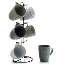 Elama Wave Series Mug Set, 7 Piece, Assorted Grey 2, 12 ounces - $39.99