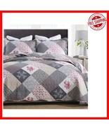 3-Piece King Size Patchwork Quilt Set - Cozy Grey Floral Design for All ... - $78.50 CAD