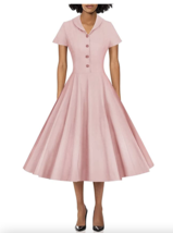 NWT GownTown Women&#39;s 1950s Vintage Swing Tea Dress with Pockets, Pink, S - £17.33 GBP