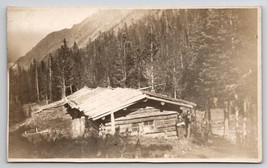 Rustic Log Cabins In The Mountains Men Posing RPPC Real Photo Postcard Y25 - £11.81 GBP