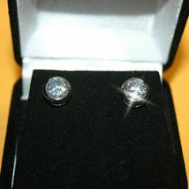 4 Carats Diamond Alternatives 7mm Bezel Stud Earrings White 14k over 925 SS - $29.39