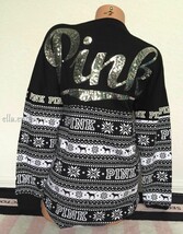 Victoria&#39;s Secret Pink Varsity Crew Dog Fair Isle Silver Bling Holiday Tunic -XS - £92.62 GBP