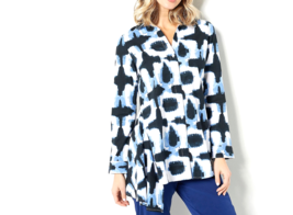 Truth + Style Stretch Poplin Asymmetrical Woven Button Front Shirt- Blue, Small - £19.46 GBP