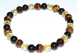 6mm Tiger Eye,citrine &amp; Touramline, Black Bracelet - £15.31 GBP