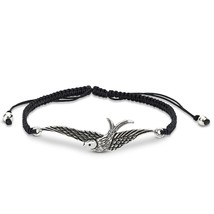 Spirit Bird Sterling Silver Charm Black Rope Adjustable Bracelet - £13.30 GBP