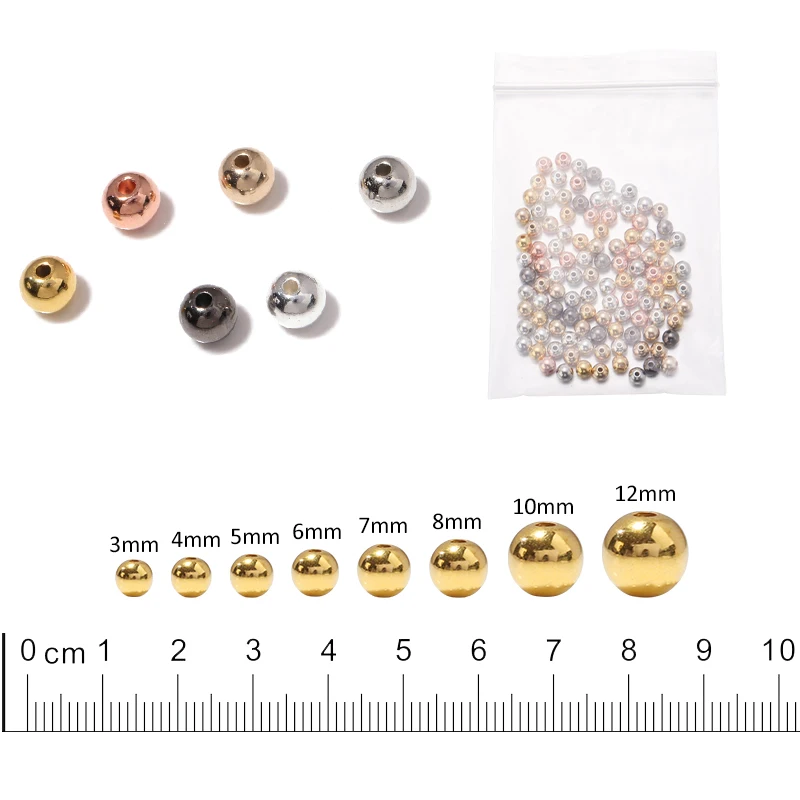 Sporting 3 4 6 7 8 10 12mm 50-500pcs Gold color CCB Ball A Round Loose Bead For  - £23.90 GBP
