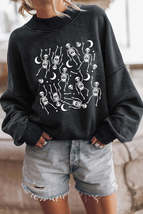 Black Halloween Skeleton Print Drop Sleeve Pullover Sweatshirt - £24.85 GBP