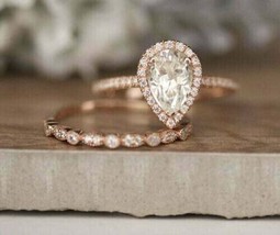 2Ct Tropfenschliff VVS1 Cz Diamant Braut Set Verlobungsring 14K Rose Gold Finish - $128.29