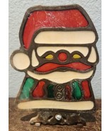 Vtg Stained Glass Cast Iron Tea Light Candle Holder Santa - $91.23 MXN
