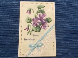 688A~ Vintage Postcard Sincere Greetings 1¢ Stamp 1918 Purple Flowers - $4.00