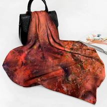 Burnt Orange Square Silk Scarf: Zodiac Clouds, Moon, Stars. Wrap, Shawl, Hijab - £94.91 GBP