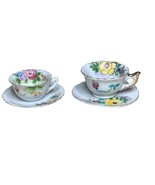 Occupied Japan Vintage Miniature Teacups &amp; Saucers White Floral - $535.15 MXN